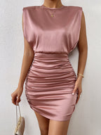 Women's Padded Shoulder Sleeveless Sheath Elegant Dress