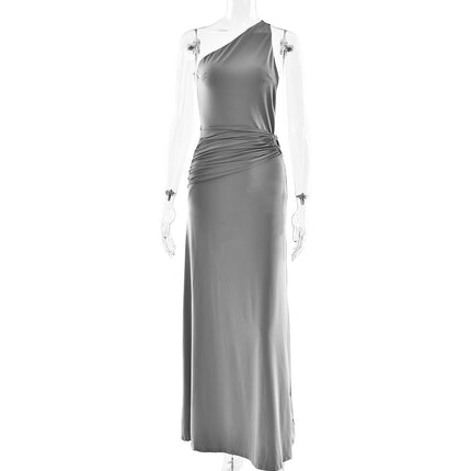 Sexy Backless Metal Decoration Elegant Dress Gray