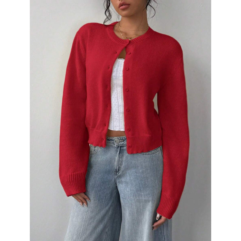 Chic Knitted Cardigan Short Sweater Red