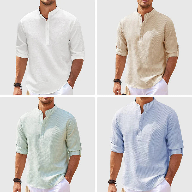 Men's Casual Shirt Long Sleeve Stand Collar Shirt 4color Set