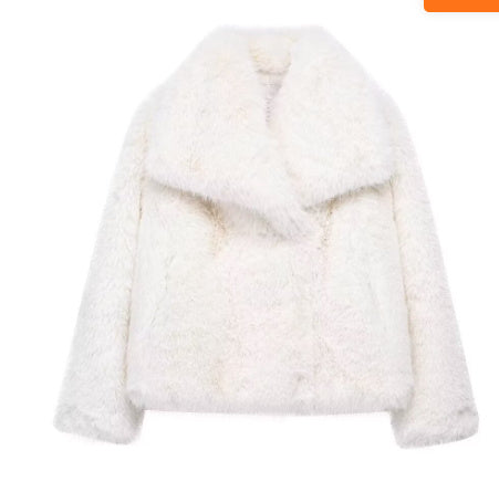 Winter Plush Coat Fashion Thicken Lapel Outwear Jacket White
