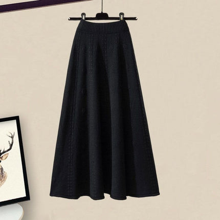 All-matching Knitted Sweater Skirt Two-piece Set black skirt