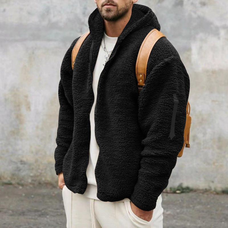 Plush Hooded Men's Autumn And Winter Fleece Double-sided Wear Warm Coat