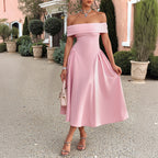 Elegant Tube Top Off-shoulder Dress Pink