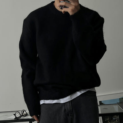 Drop-shoulder Men's Warm Sweater Black