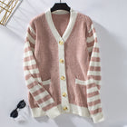 Women's Striped Loose Button Sweater Pink