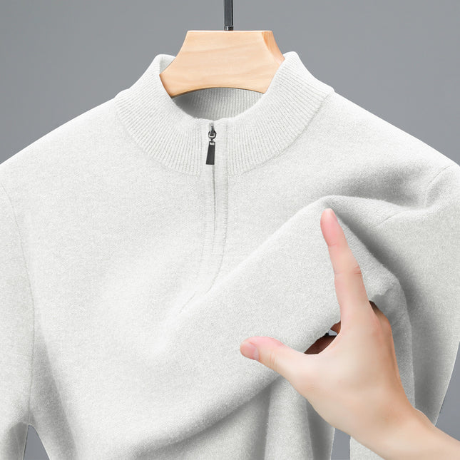 Men's Half-high Collar Zipper Sweater White