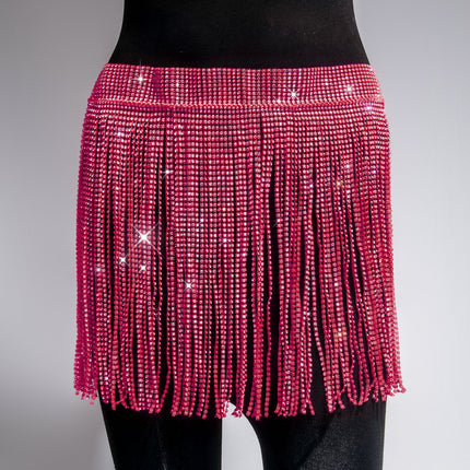 Rhinestone Strap Women's Skirt Rose Red