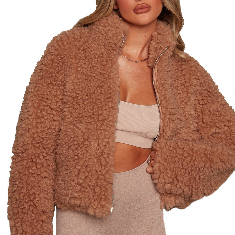 Women’s Short Jacket Lamb Wool Coat