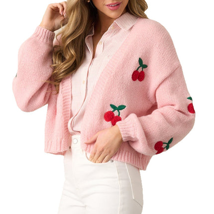 Cherry Embroidery Women's Cardigan