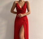Slit Sling Summer Suspender Dress Red