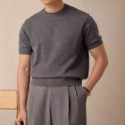 Men's Round Neck Short Sleeve Knitted T-shirt Dark Gray