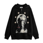 Men's Depressed Abstract Printing Fleece Hoodie Black