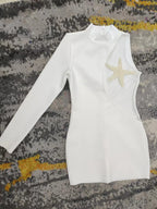 Mesh Five-pointed Star Beaded Bandage One-piece Dress White