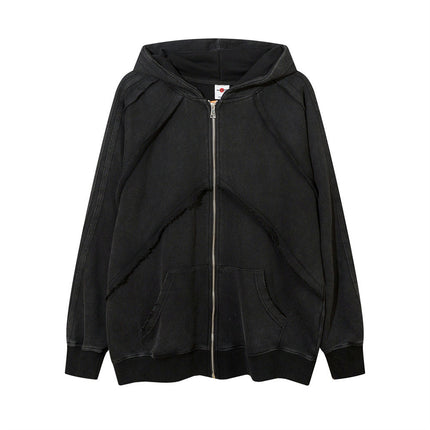 Men's Stitching Edging Hoodie Black