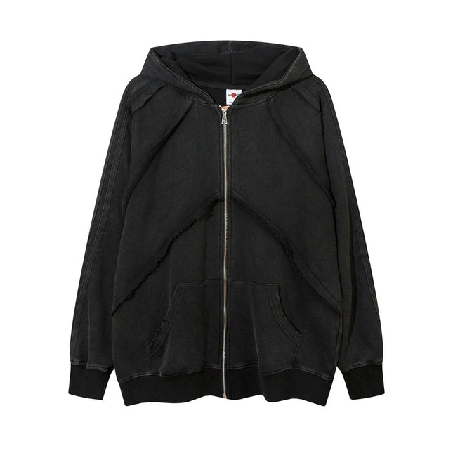 Men's Stitching Edging Hoodie Black