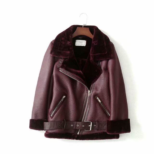 Women's motorcycle leather jacket Wine red