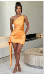 One-shoulder Sleeveless Mini Dress Yellow