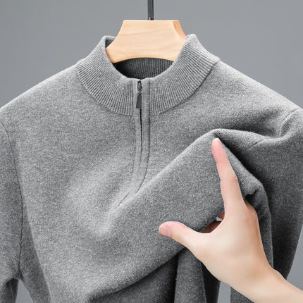 Men's Half-high Collar Zipper Sweater Gray