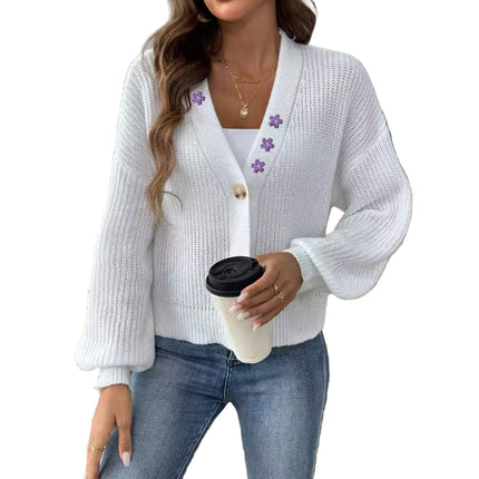 Embroidered Stickers Cardigan White