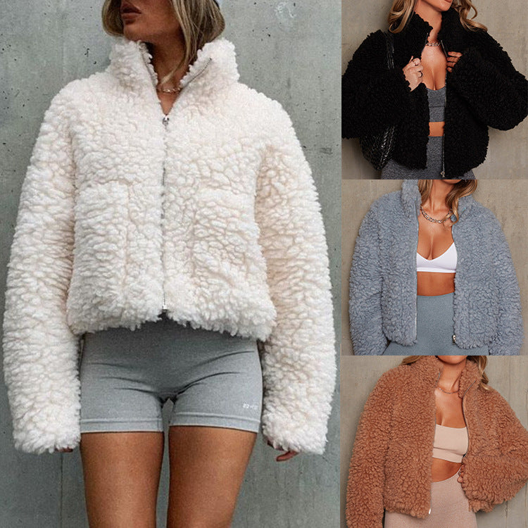 Women’s Short Jacket Lamb Wool Coat