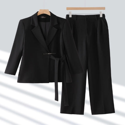 Women's Casual Two-piece Suit Black Suit