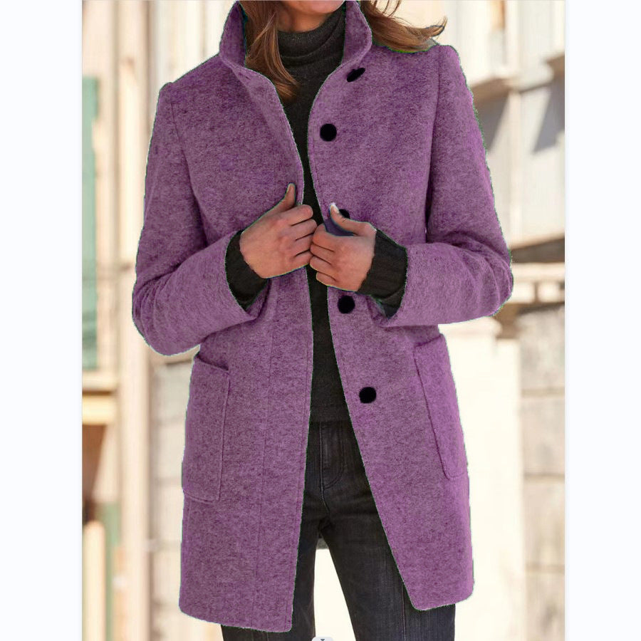 Women’s Winter Casual Button Outwear Coat light purple