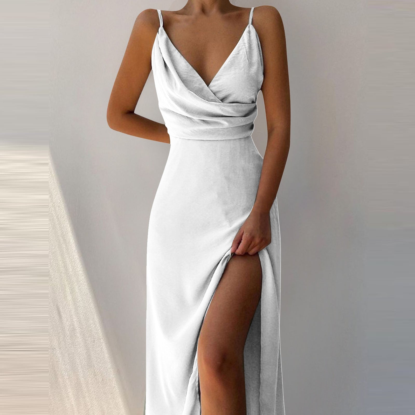 Slit Sling Summer Suspender Dress White