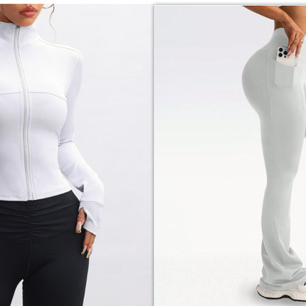 Women's Zipper Jacket High Waist Suit Gray