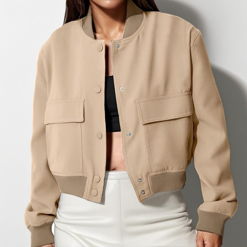 Women’s Button Stand-collar Jacket Khaki