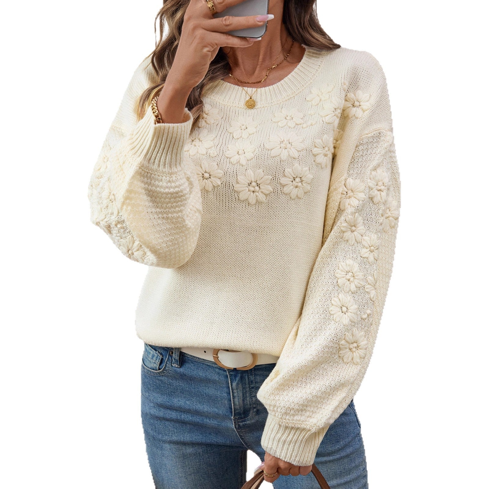 Women's Three-dimensional Small Chrysanthemum Pullover