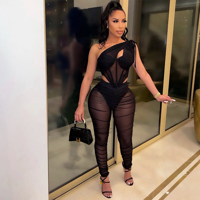 Women's Mesh See-through Top Two-piece Suit