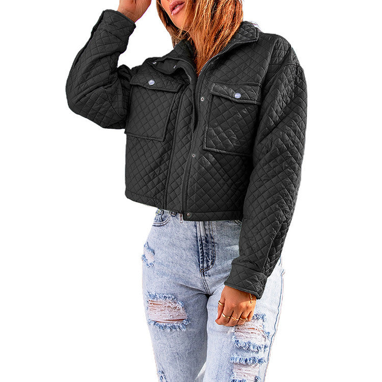 Women's Casual Zippered Cropped Jacket Black