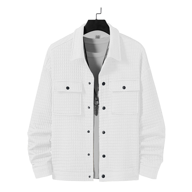 Men's Casual Jacquard Plaid Baggy Coat White