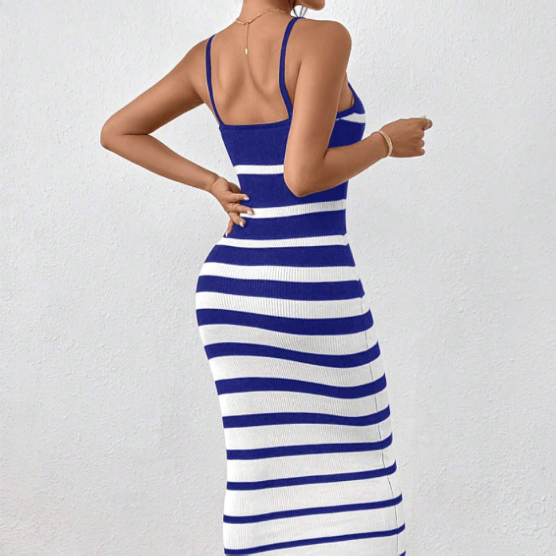 Women's Hot Girl Striped Spaghetti Straps Hip Dress