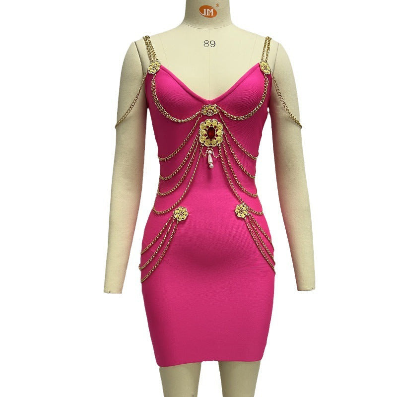 Women's Gold Chain Bandage One-piece Dress