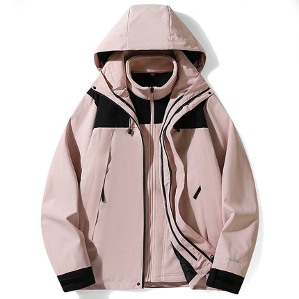 Three-in-one Outdoor Jacket Coat Men's And Women's Pink