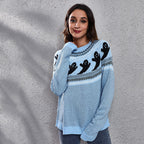 Halloween Cartoon Ghost Polka Dot Pullover Sweater Light blue