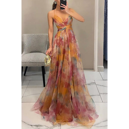 Mesh Printing Slip Holiday Leisure Party Dress