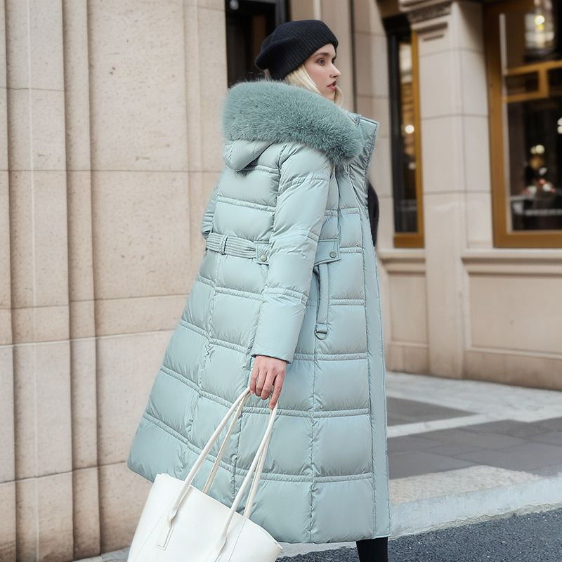 Winter Long Jacket With Fur Hood Peacock green