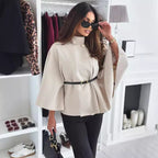 New Batwing Sleeves Cloak Top With Belt Jacket Woolen