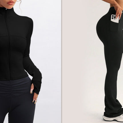 Women's Zipper Jacket High Waist Suit Black