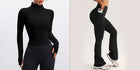 Women's Zipper Jacket High Waist Suit Black