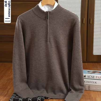 Men's Half Zipper Worsted Wool Sweater Coffee