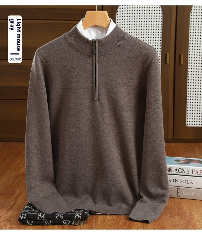 Men's Half Zipper Worsted Wool Sweater Coffee