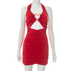 Women’s Hollowed-out Sheath Skirt Dress Red