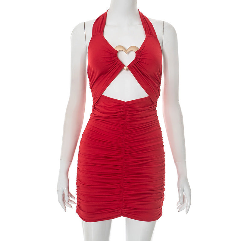 Women’s Hollowed-out Sheath Skirt Dress Red
