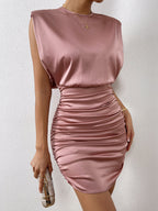 Women's Padded Shoulder Sleeveless Sheath Elegant Dress