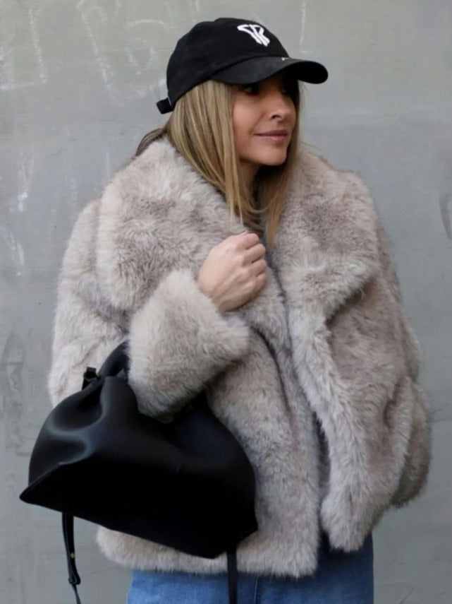 Winter Plush Coat Fashion Thicken Lapel Outwear Jacket
