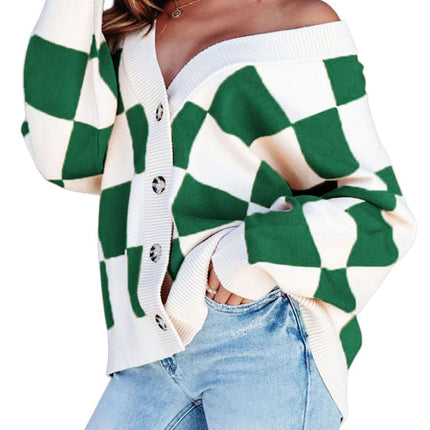 Women's Checkered Knitted Cardigan
